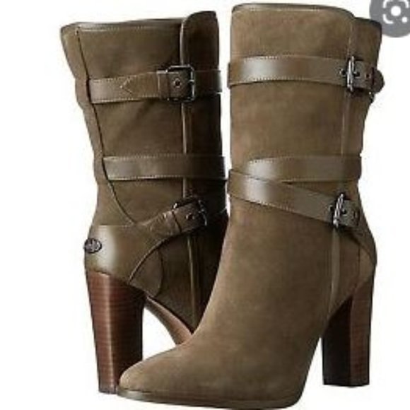 Coach ALEXANDRA Fatigue Suede Boot Mid Calf Olive - Picture 1 of 4